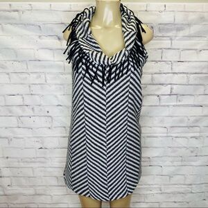 Anthropologie  Corey Lynn Calter stripe wool dress with a cowl neck and fringe